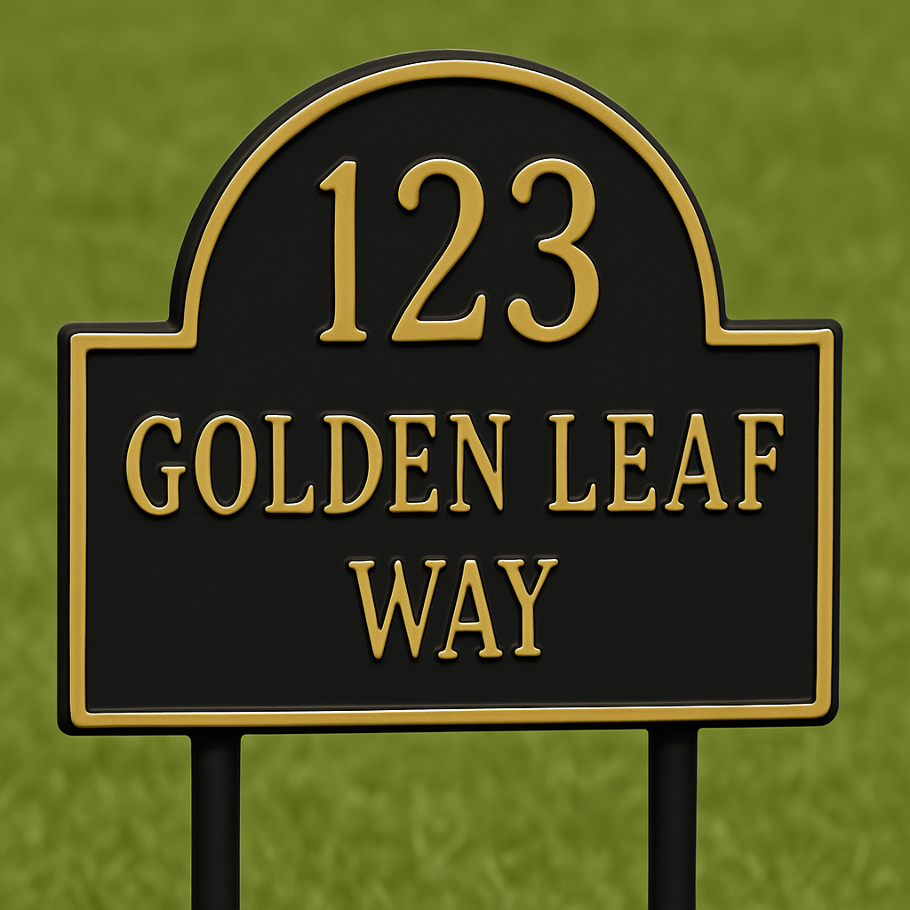 Premium Cast Stone Yard Sign with Impressive 3D Relief Numbers and Letters - 123 GOLDEN LEAF WAY